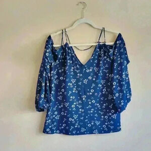 Crescent blue floral strappy cold shoulder top size small